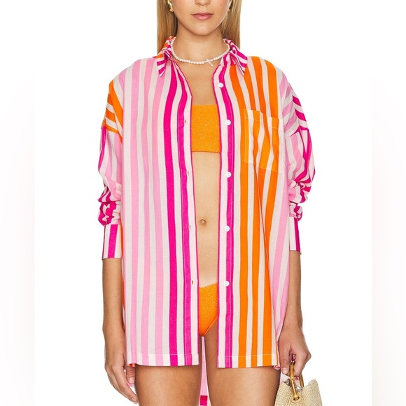 Beach Riot Alexa button down coverup Top in Sunset Stripes 37328 - Picture 1 of 8
